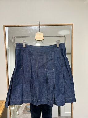 Babaton Dark Blue Denim Pleated Mini Skirt